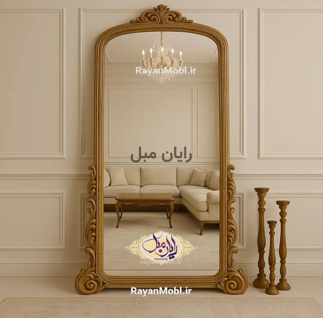 آینه قدی مدل مروارید | طراحی مجلل با فریم چوب راش طبیعی