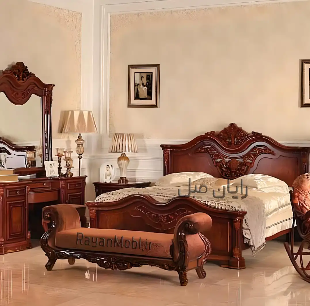 تخت خواب چوبی دونفره کلاسیک